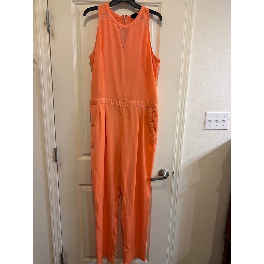 Mossimo‎ Womens Coral Orange Sleeveless Mesh Panel Jumpsuit XL
